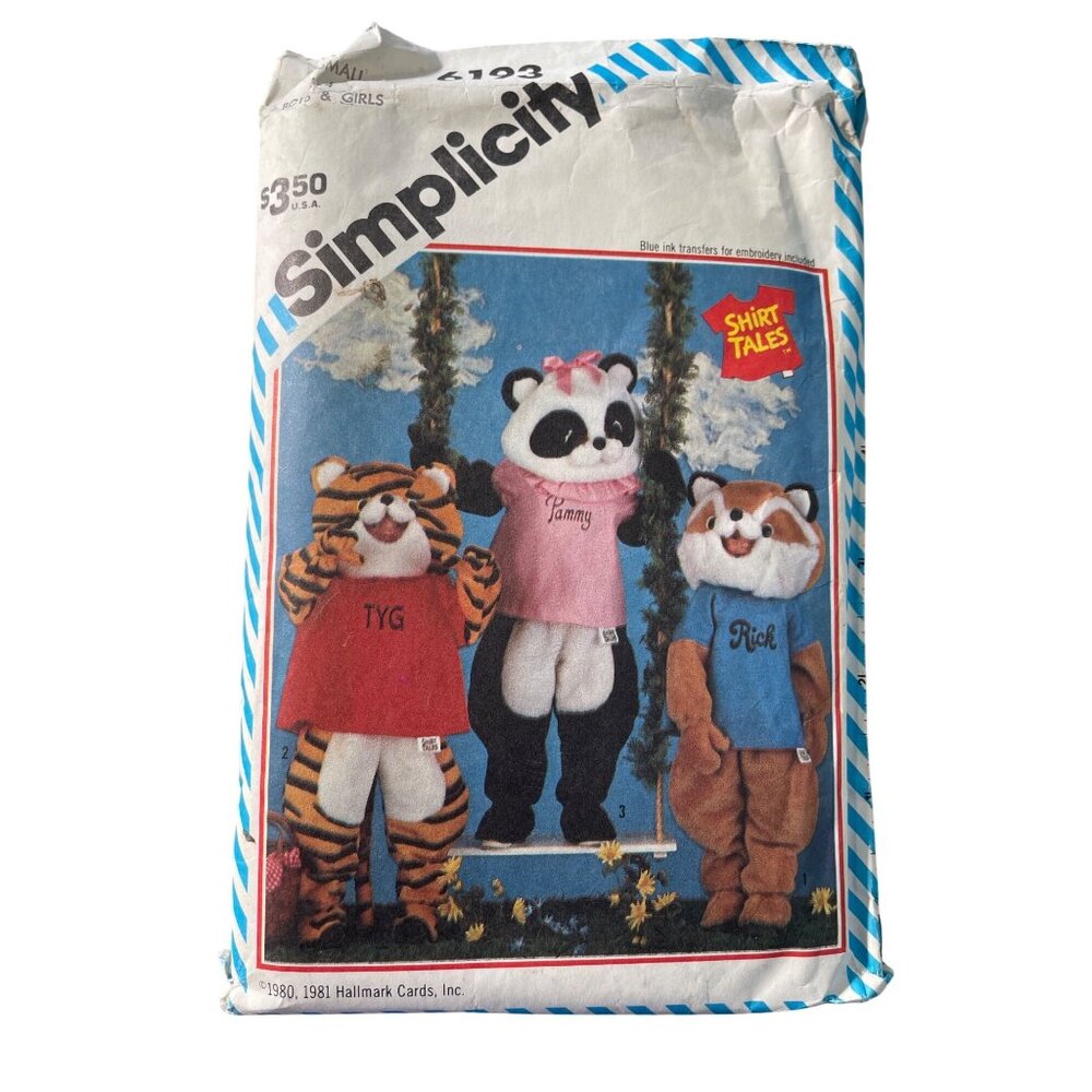 80s Simplicity 6193 Sewing Pattern Size Small 3-4 Boys Girls Animal Costumes CUT